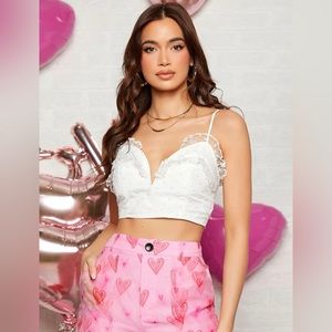 NWT Heart Lace Ruffle Top